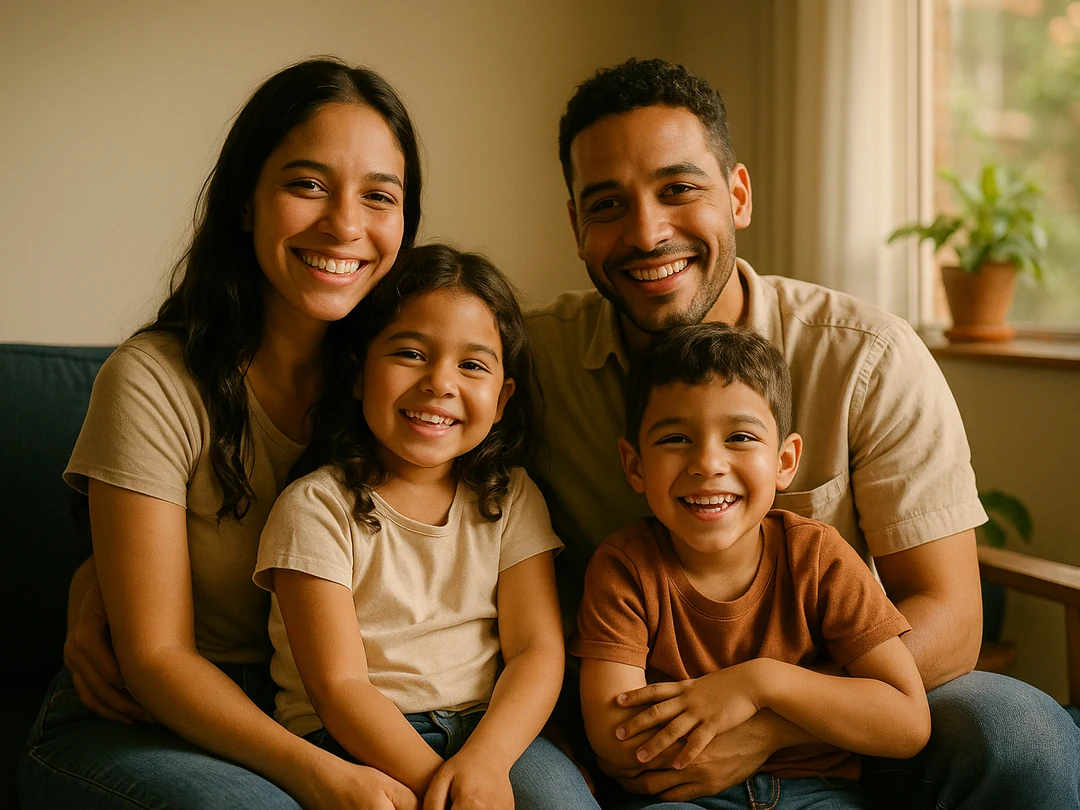 Familia colombiana en casa, protegida y tranquila