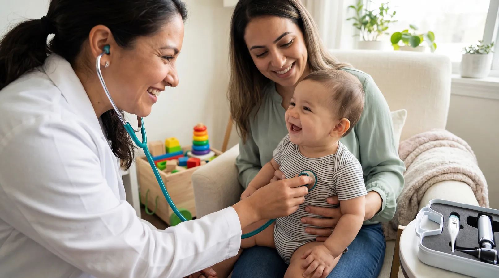 Familia en consulta médica — Seguro de Salud M&F