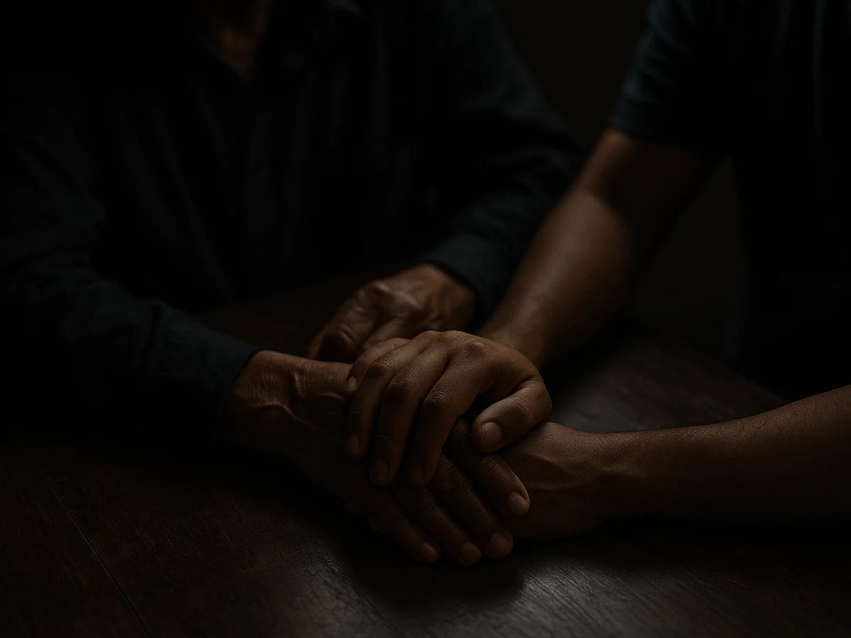 Manos de dos familiares acompañándose en un momento difícil